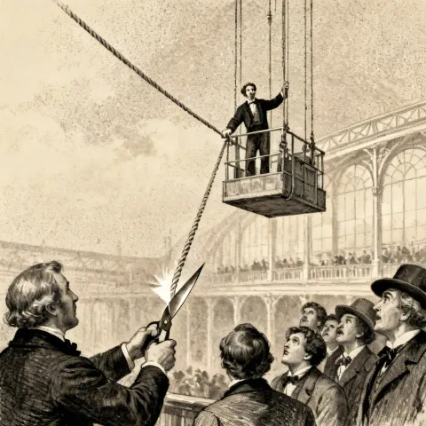 Elisha Otis safety elevator demonstration 1854