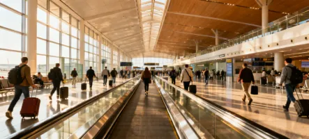 Airport escalators and moving walks